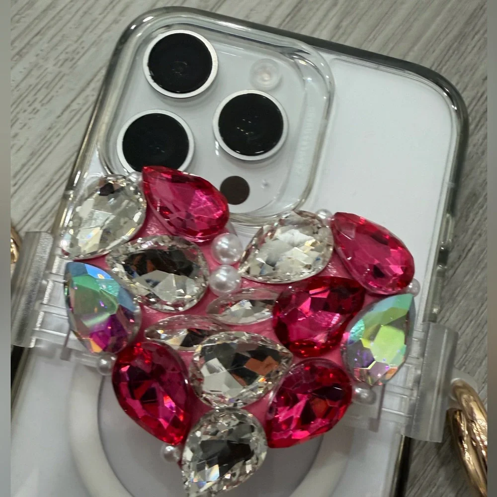 ShopEvelynne Red and Clear Crystal Heart Phone Case with Ring Holder